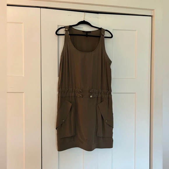 BCBG Maxazria Silk Army Green Cargo Tank Dress Size M - Picture 2 of 4